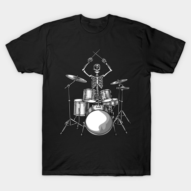 Drummer Skeleton Drumming T-Shirt by KAWAIITEE